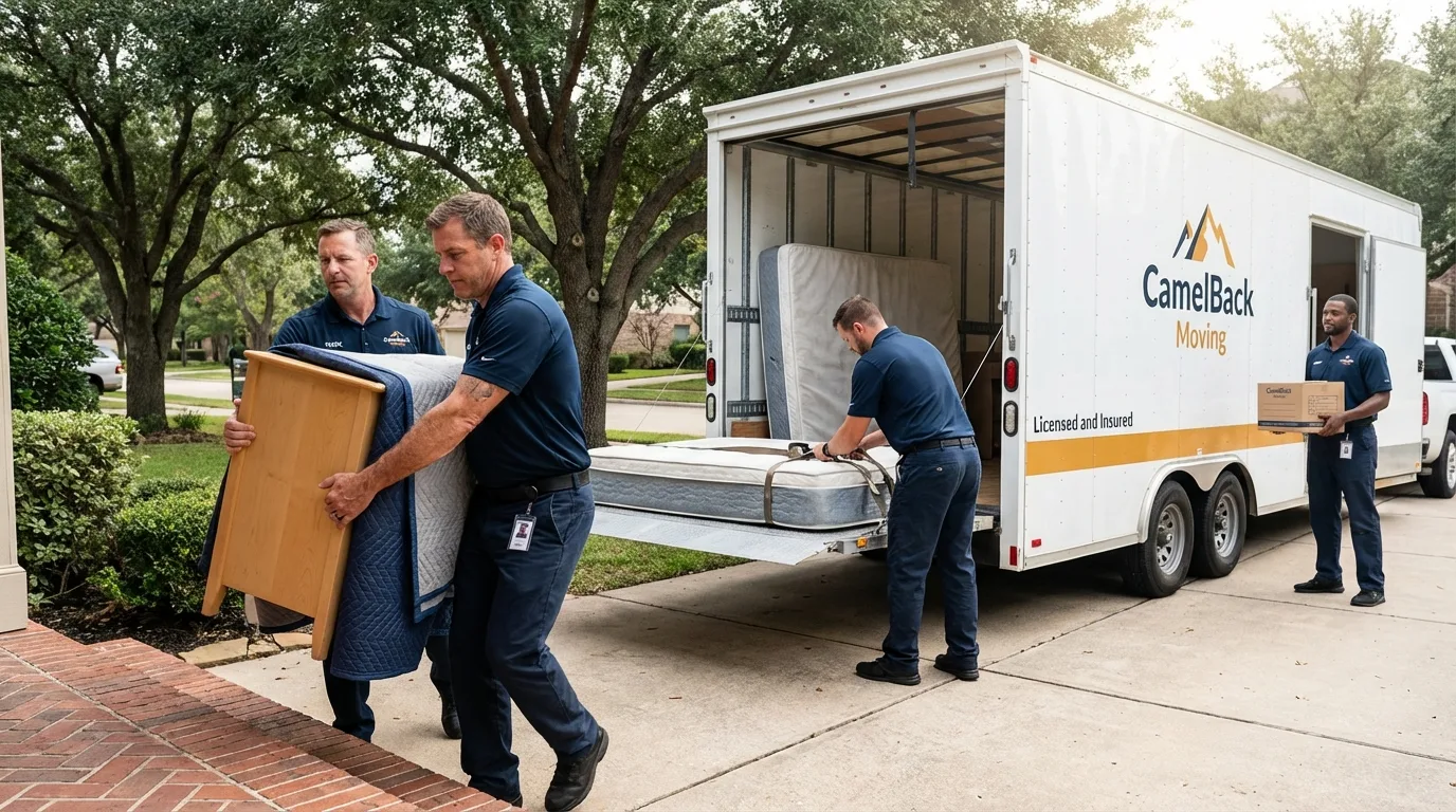 Crew loading residential truck for cross-state move from Prophetstown, IL