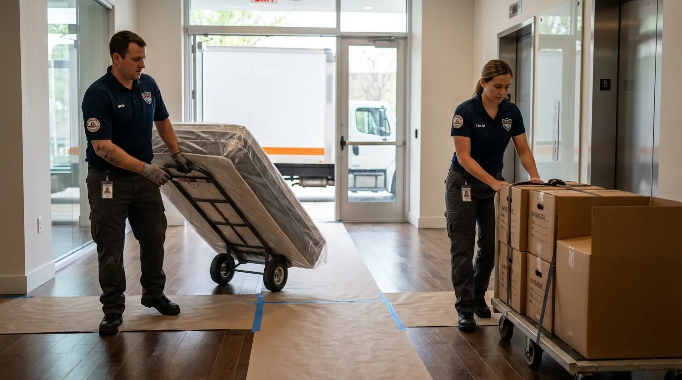 Professional apartment movers loading elevator in Prophetstown, IL